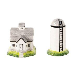 Stoneware Salt & Pepper Set With Barn & Silo Design